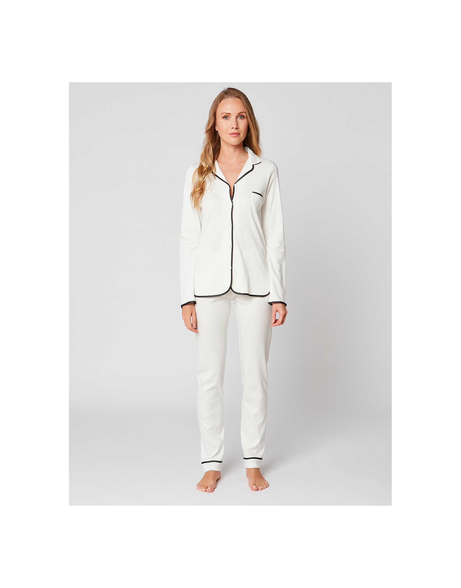 Button-down pyjamas 100% cotton ESSENTIEL H06A Ecru