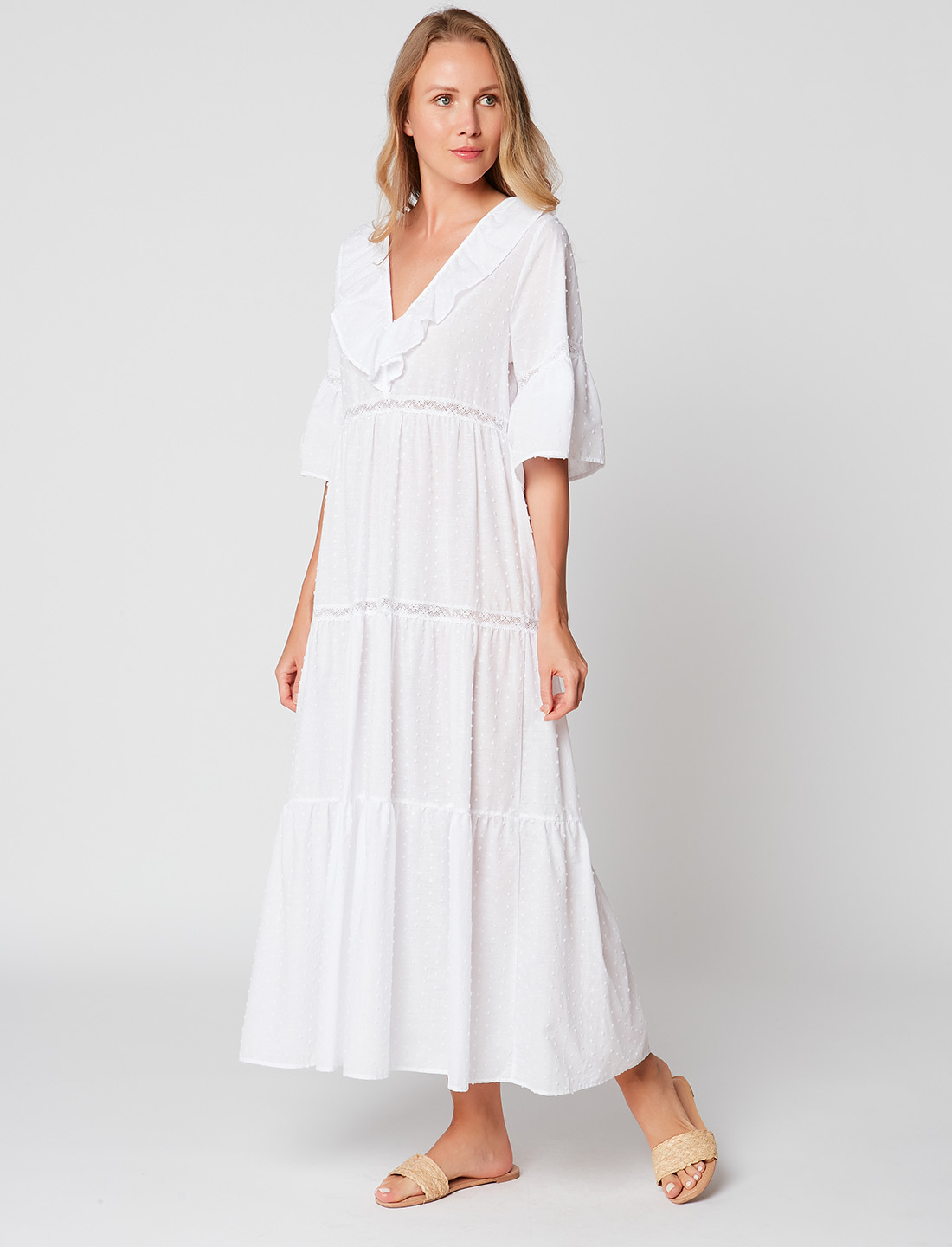 Robe longue en plumetis HYDRA 140 Blanc