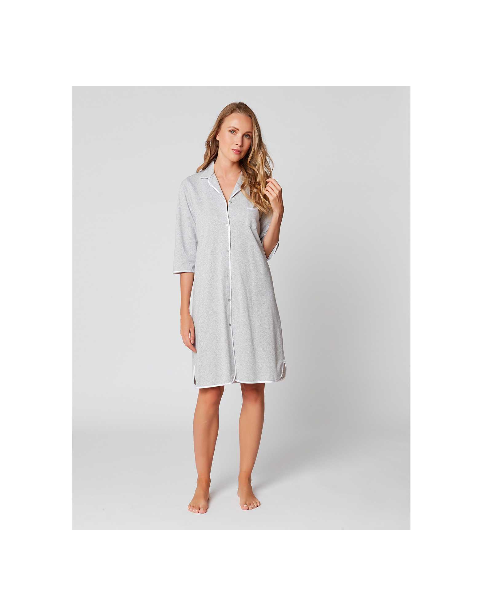 Chemise de nuit boutonnée 100% coton ESSENTIEL E05A Gris chiné