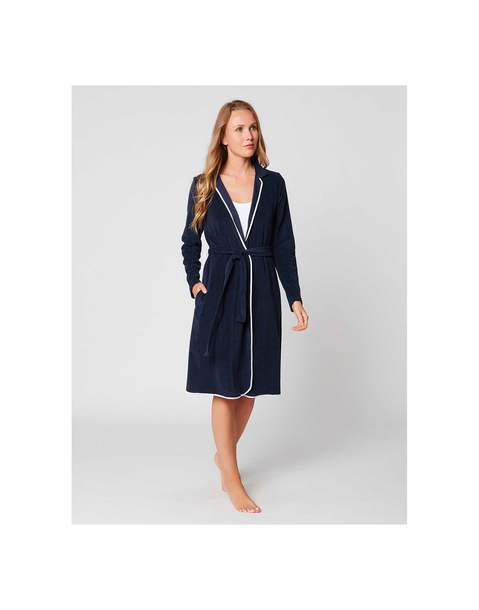 Peignoir ponge femme Essentiel 861 Marine Les essentiels Le Chat