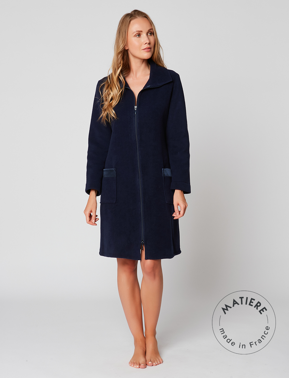 Robe Bleu Tartan Zippée Devant – Taille S/M, Sans Manches, Col, Neuf Sans étiquette