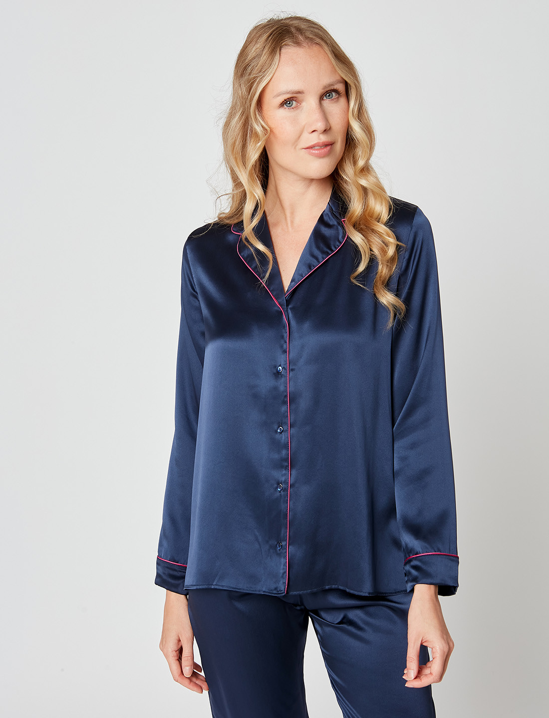 Pyjama Blouse en Soie Bleu Nuit