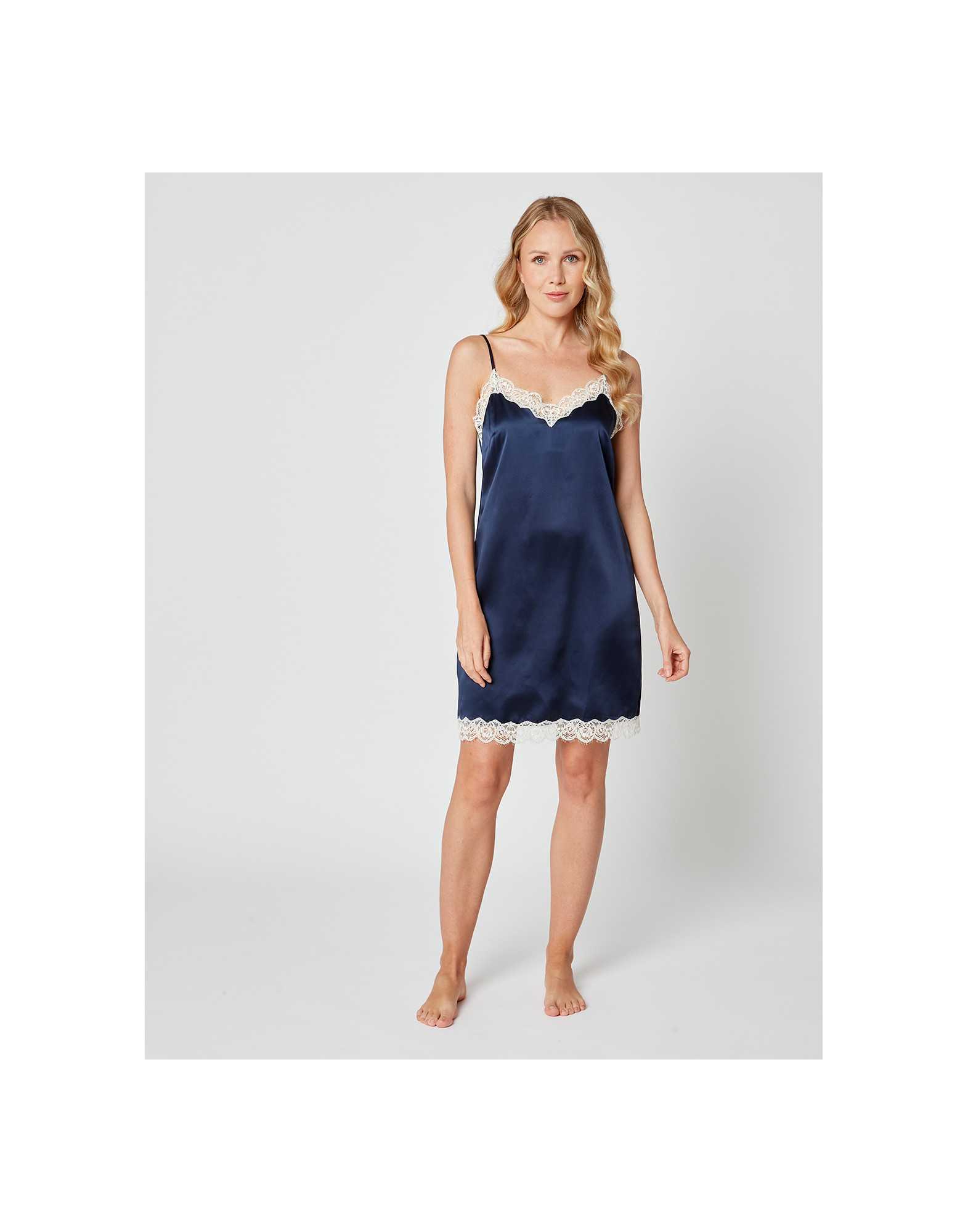 Silk nightdress 203 Navy blue