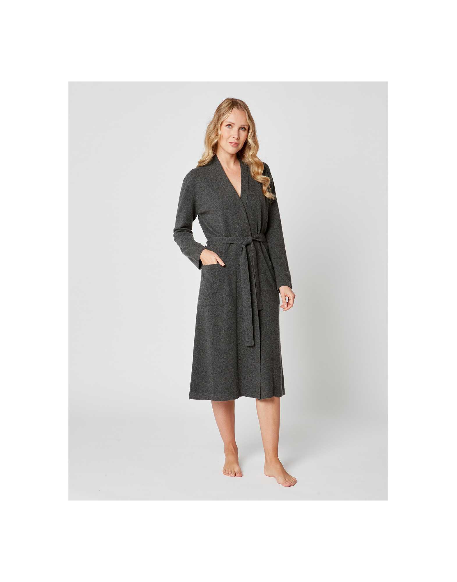 Cashmere bathrobe in slate grey - Lingerie le Chat