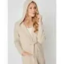 Cashmere bathrobe with shawl collar and soft hood in camel