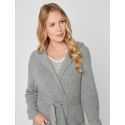 Cashmere bathrobe with shawl collar and soft hood in grey fleck - Lingerie le Chat