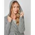 Cashmere bathrobe with shawl collar and soft hood in grey fleck - Lingerie le Chat