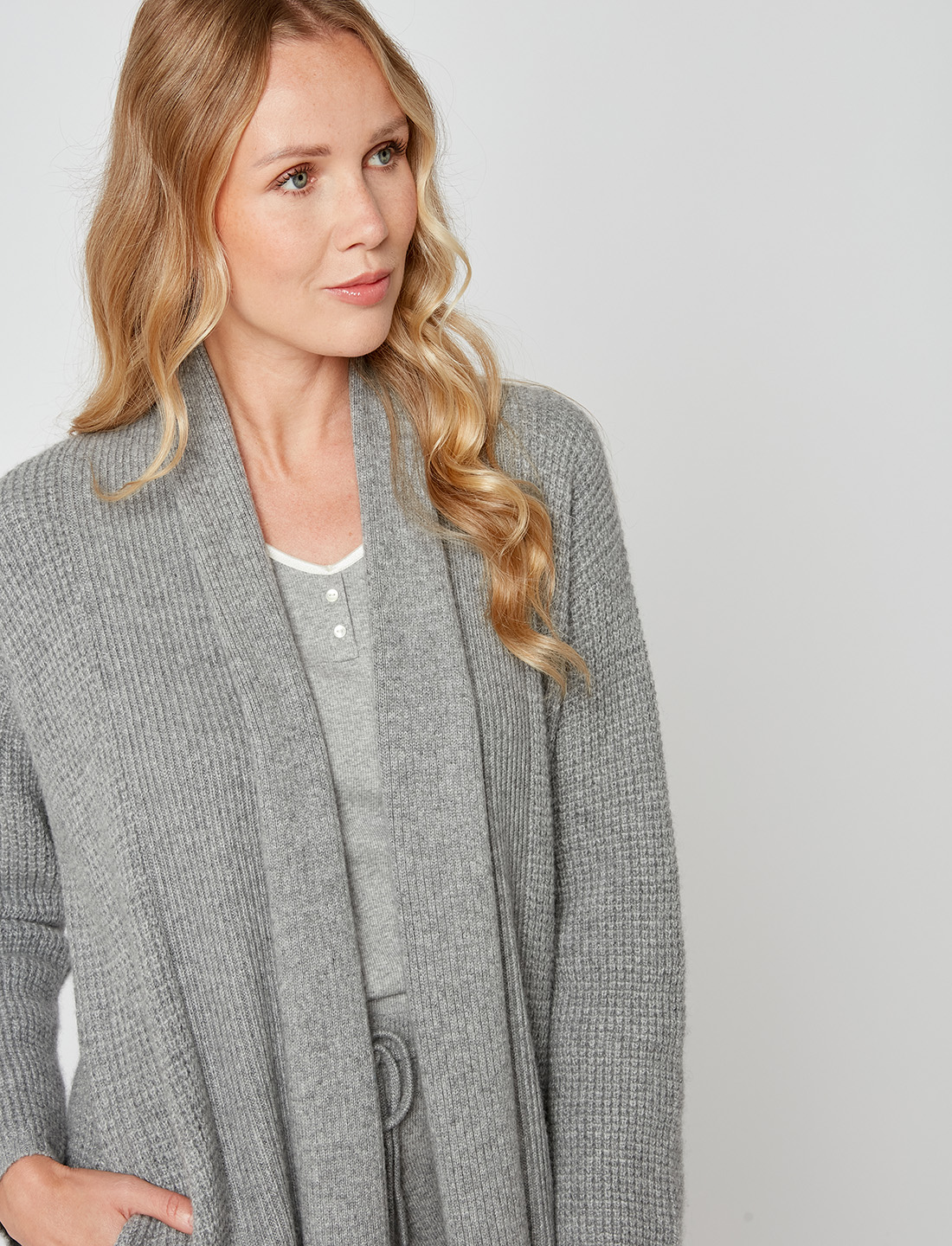 Shawl-collar jacket CACHE 007 in grey fleck