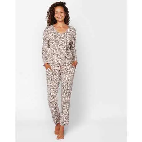 Jogger-style pyjamas LOVIN'YOU 502 cotton-elastane, in chocolate & ecru