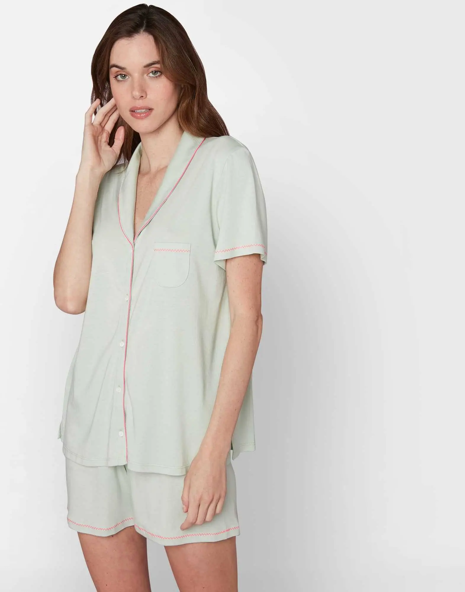 Pyjama short en coton FANCY 500 vert d'eau