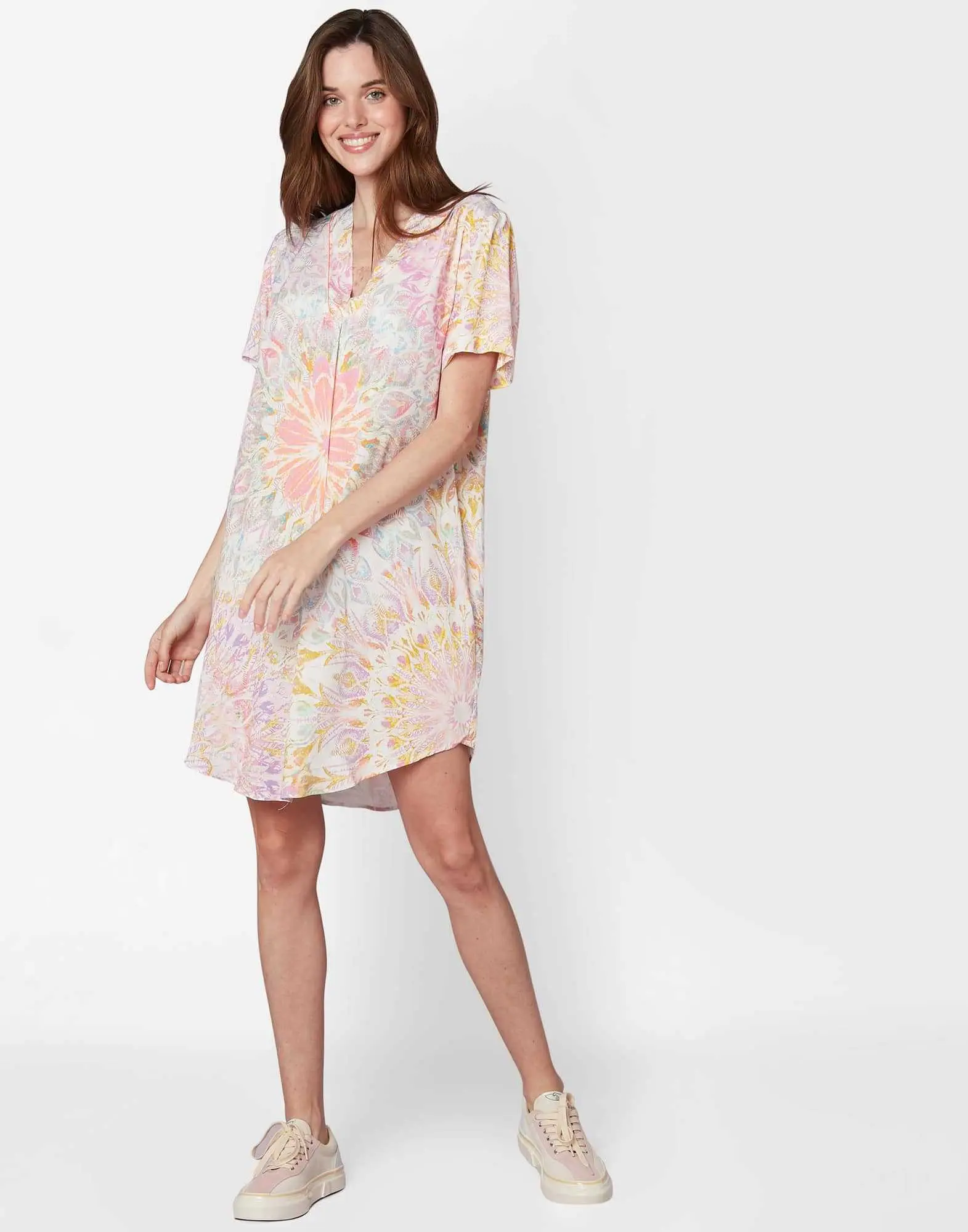 Patterned viscose nightshirt FANCY 501 in multicolour