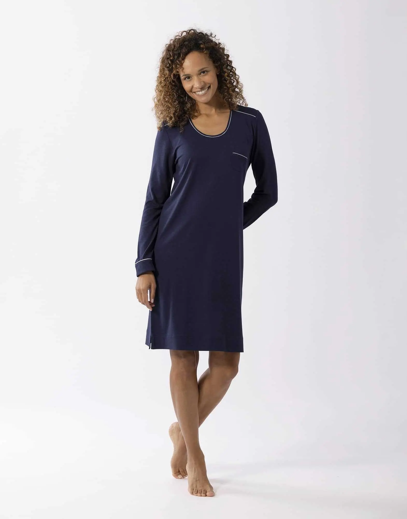 Cotton-modal nightshirt LES INTEMPORELLES A01 navy blue
