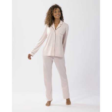 Pyjama boutonné en coton modal LES INTEMPORELLES A06 bois de rose