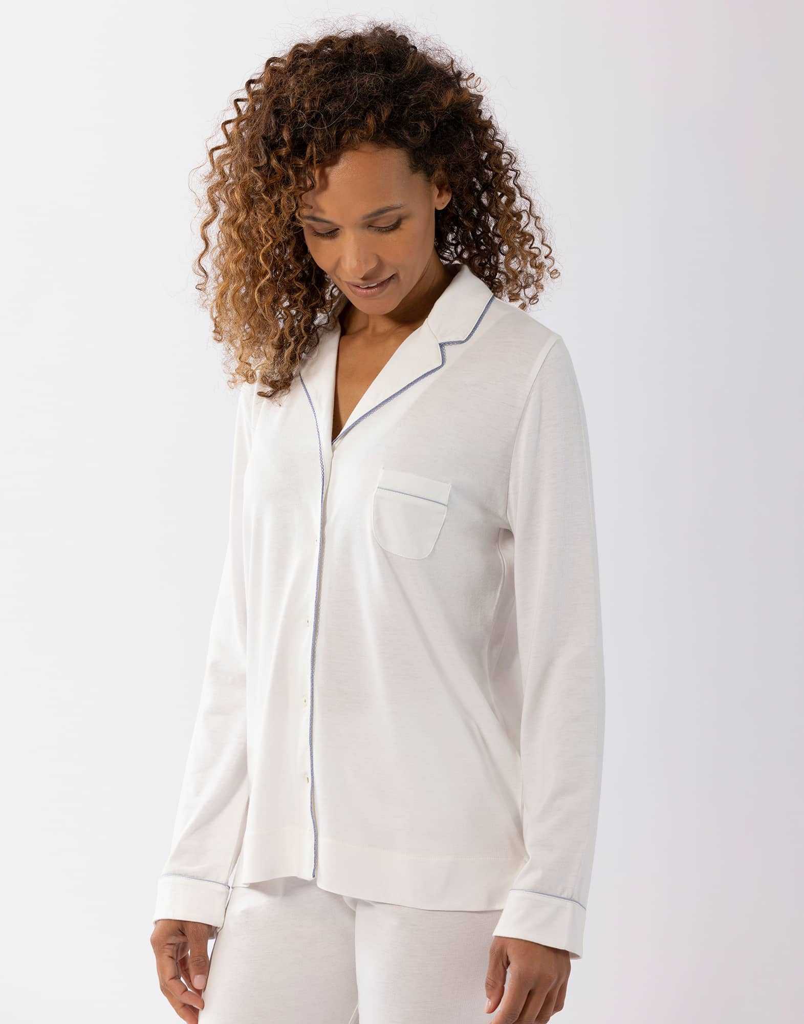 Button-front cotton-modal pyjamas LES INTEMPORELLES A06 ecru