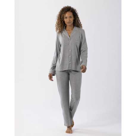 Pyjama boutonné en coton modal LES INTEMPORELLES A06 gris chiné