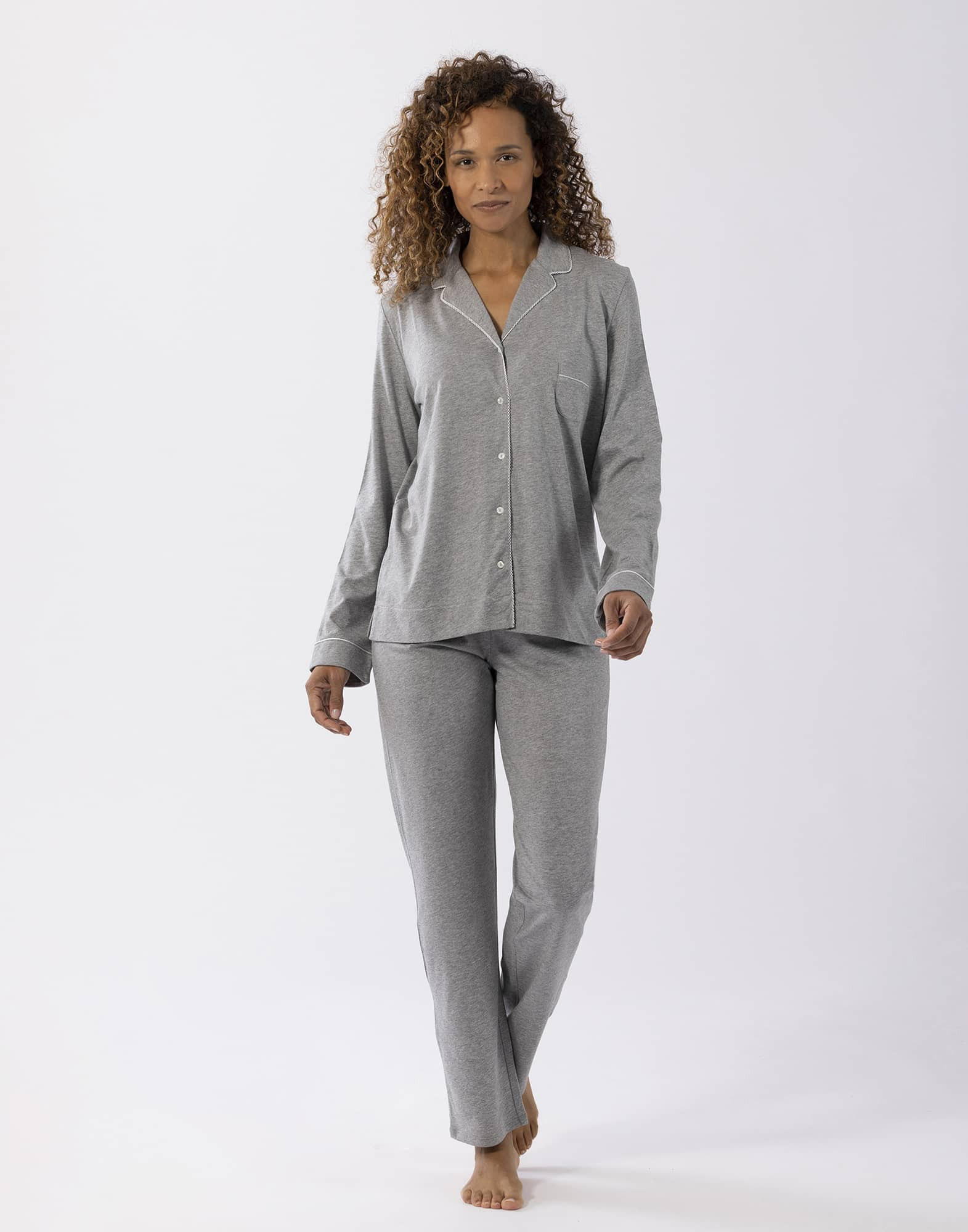 Pyjama long a côtes avec capuche fabrication française- Femme