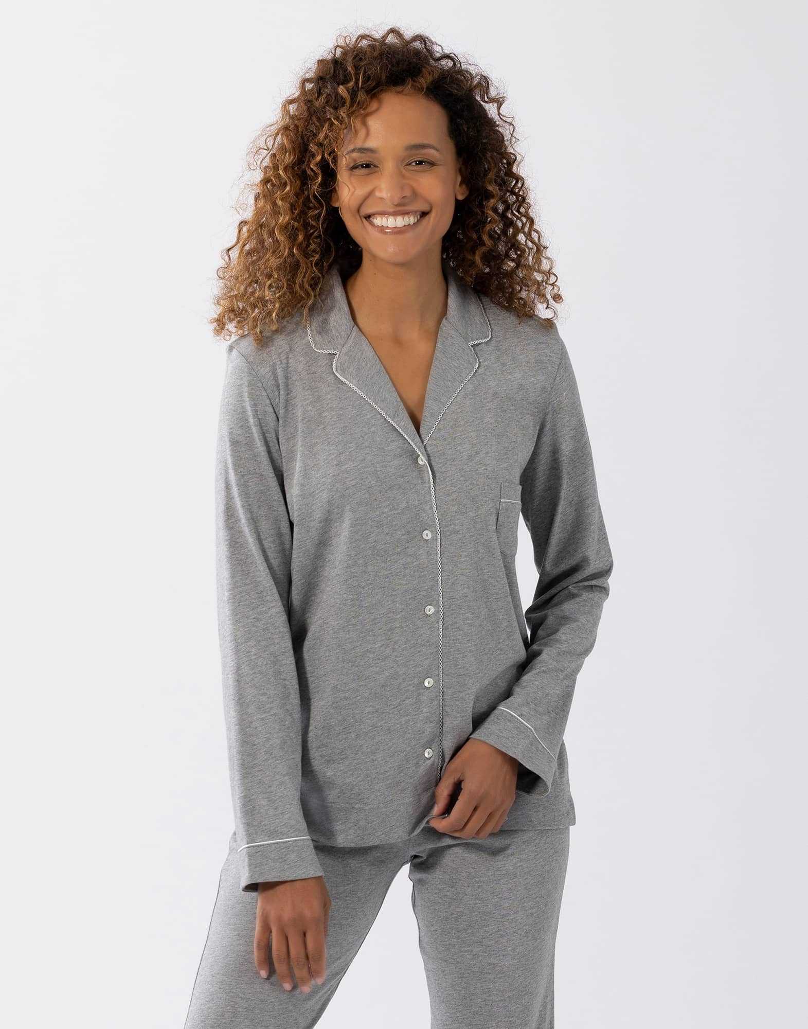 Pyjama boutonné en coton modal LES INTEMPORELLES A06 gris chiné