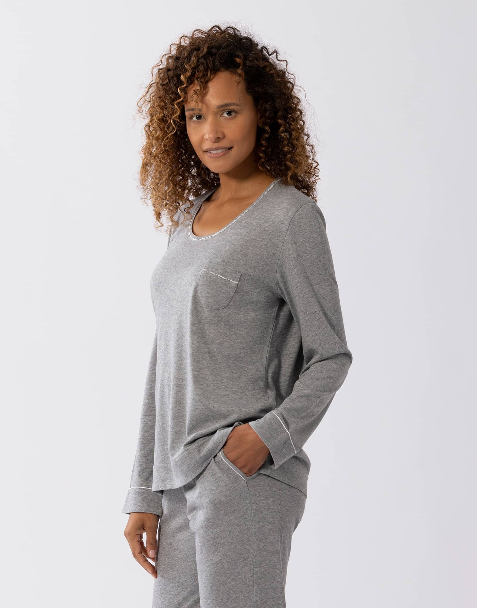 T-shirt de pyjama manches longues gris 100% coton Femme