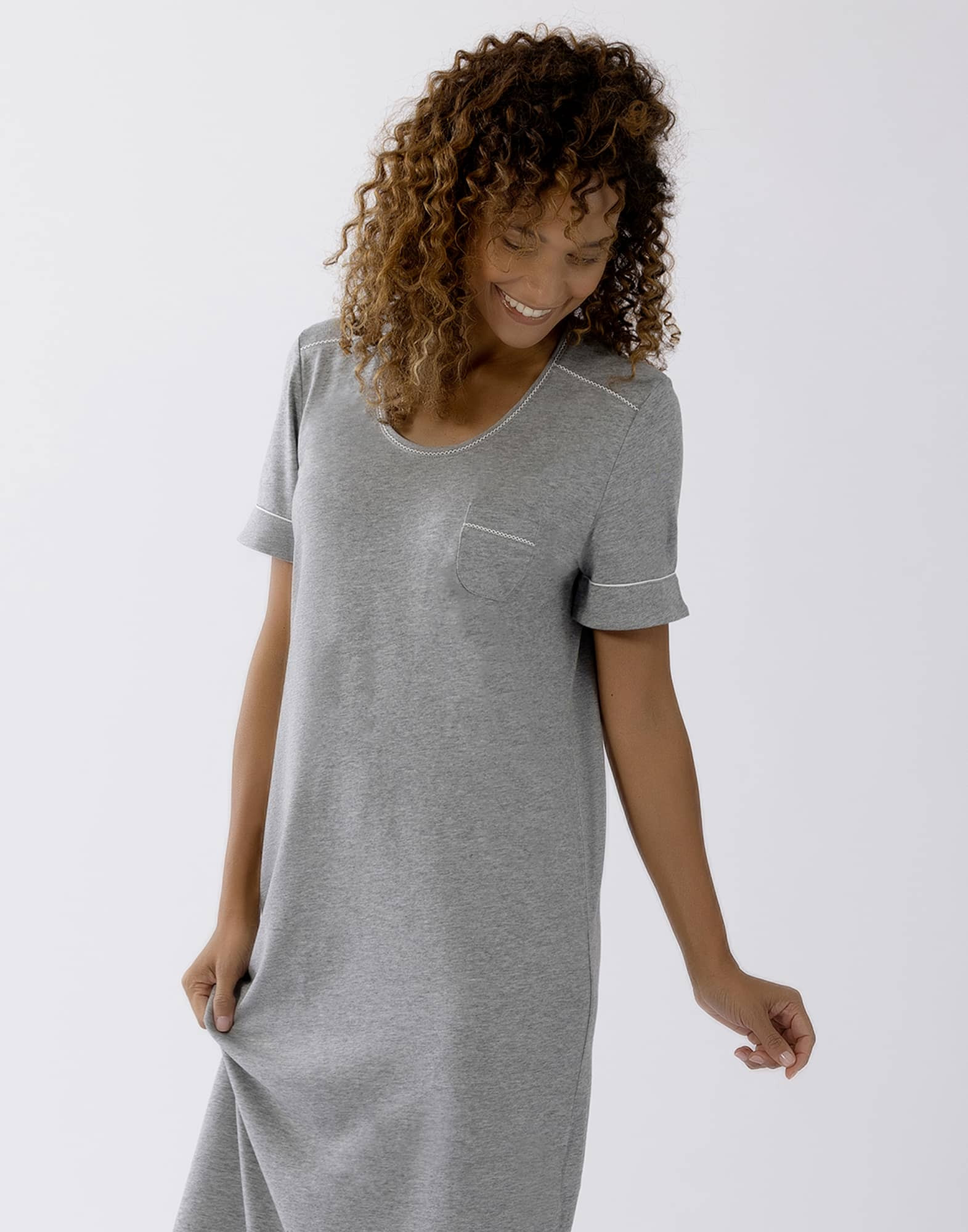 Short-sleeved cotton-modal nightshirt LES INTEMPORELLES A11 grey fleck
