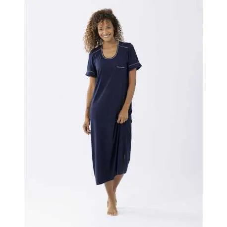 Short-sleeved cotton-modal nightshirt LES INTEMPORELLES A11 navy blue
