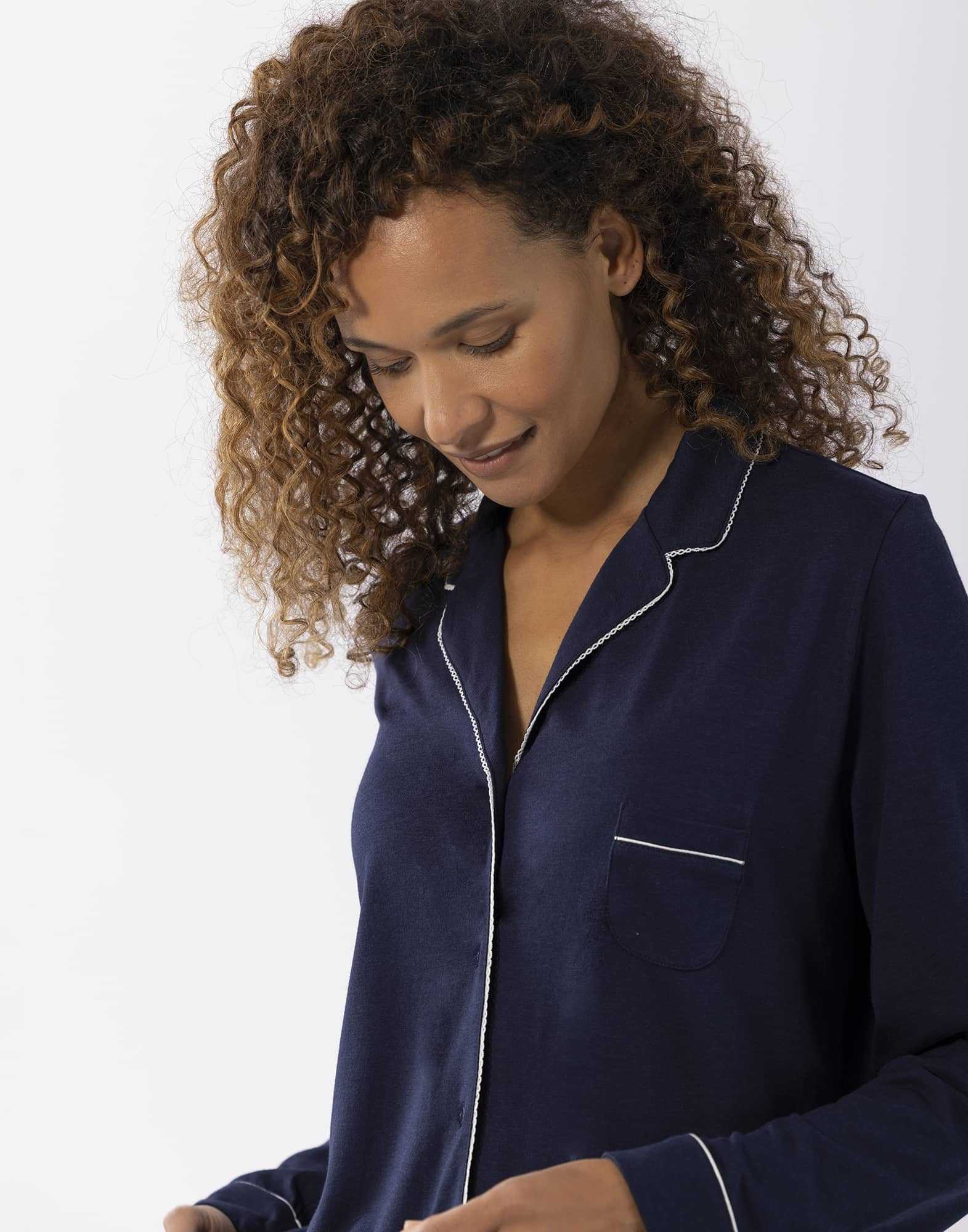 Button-front cotton-modal pyjamas LES INTEMPORELLES A06 navy blue