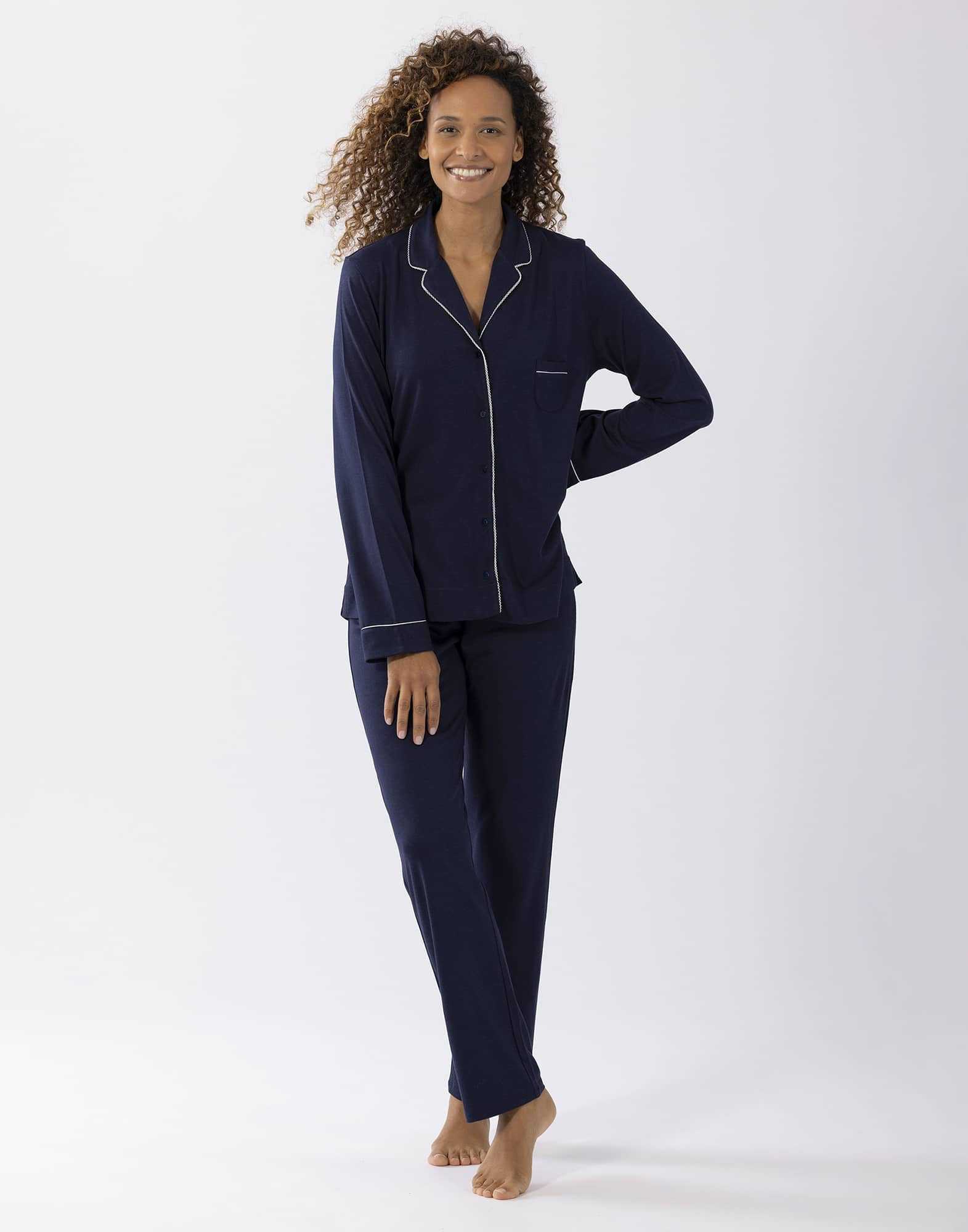 Button-front cotton-modal pyjamas LES INTEMPORELLES A06 navy blue