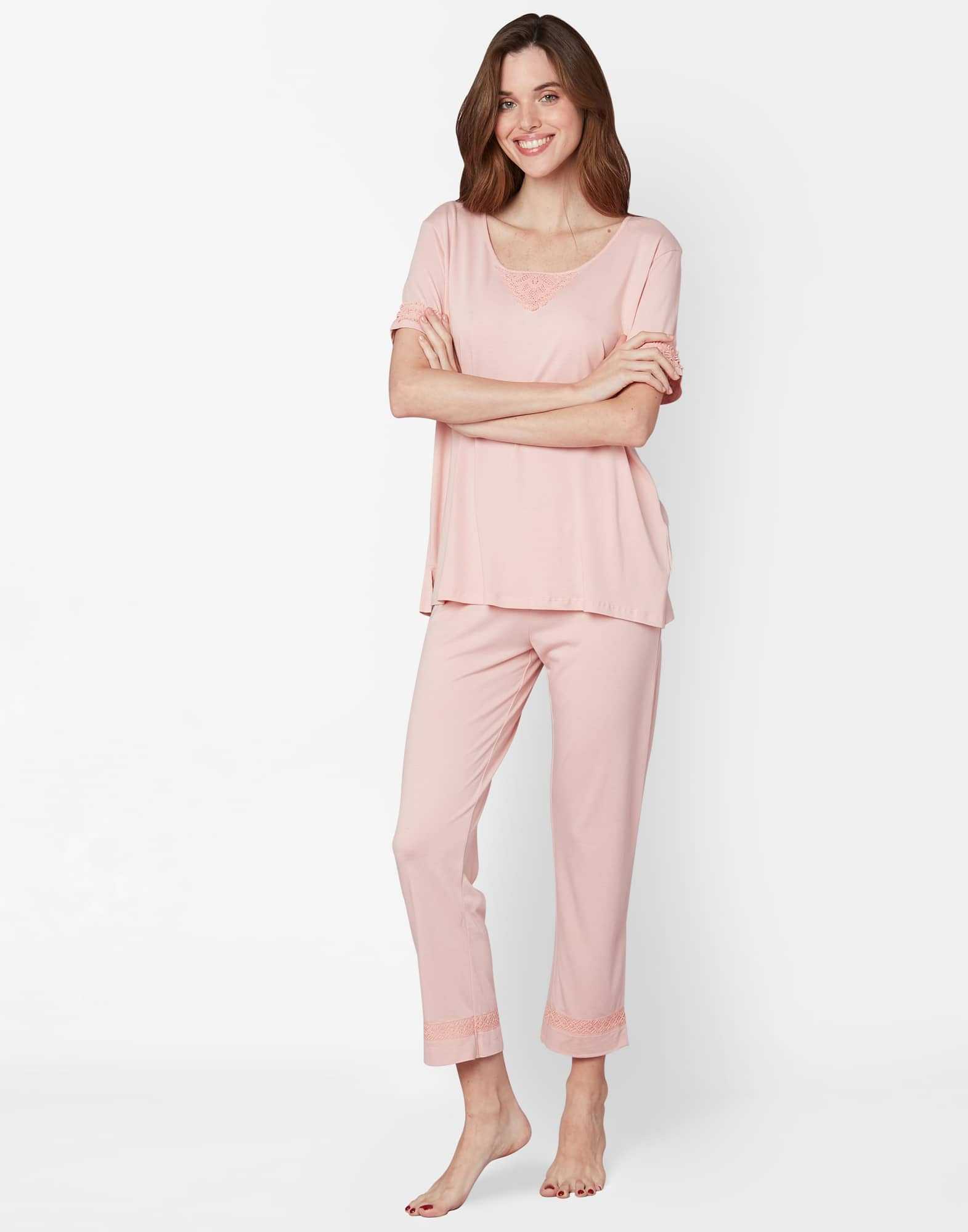 Cropped pyjamas in cotton modal CASAMANCE 502 rose