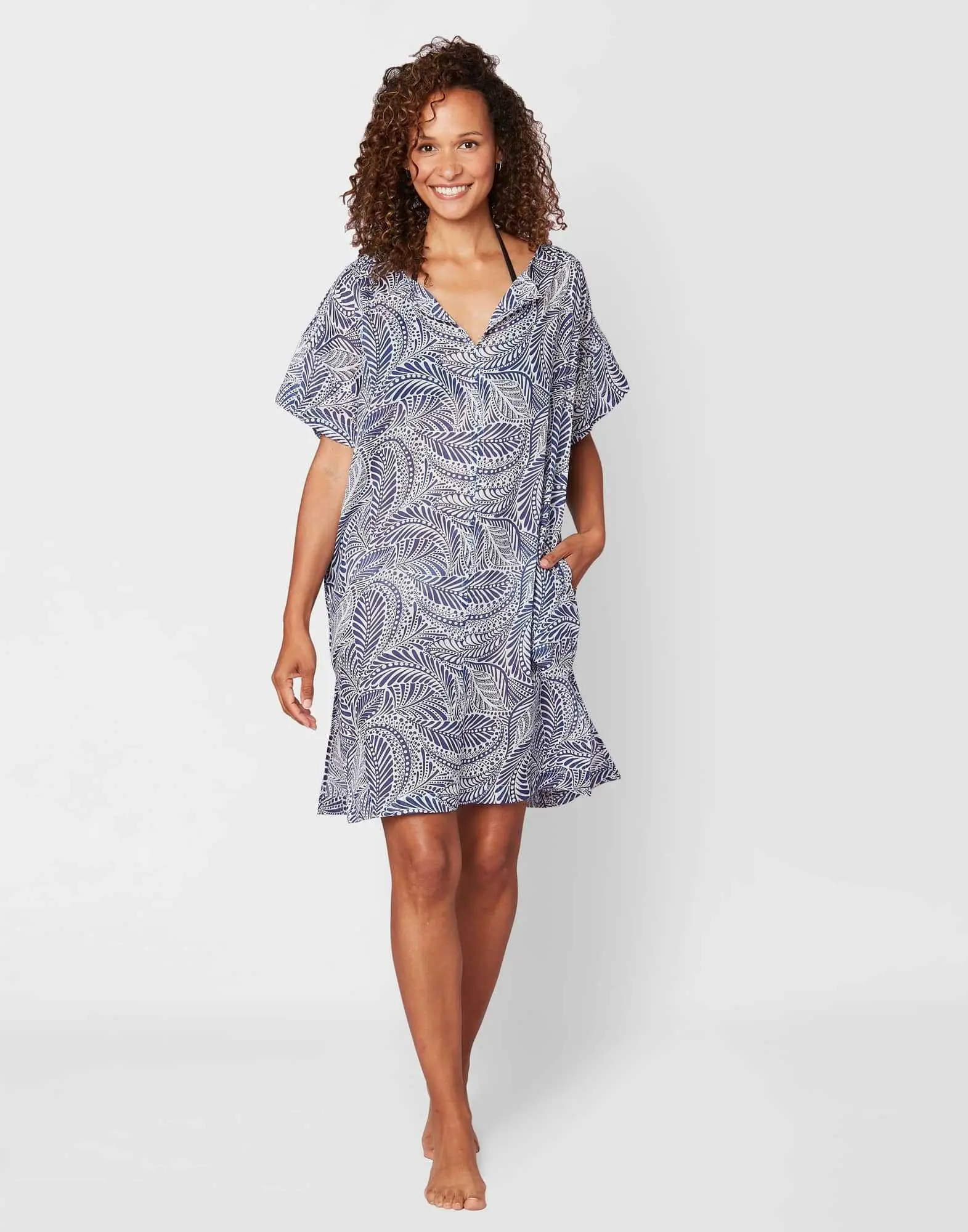 Kaftan in patterned cotton voile PALM SPRINGS 540 blue