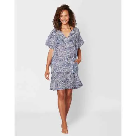 Kaftan in patterned cotton voile PALM SPRINGS 540 blue