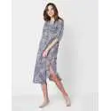 Shirt-style dress in patterned cotton voile PALM SPRINGS 505 blue