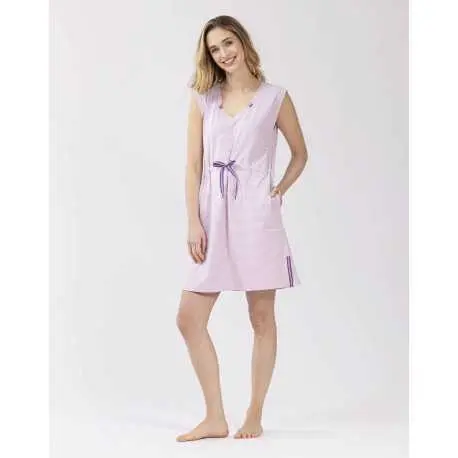 Striped dress in cotton elastane TOUDOUX 540 violet ecru