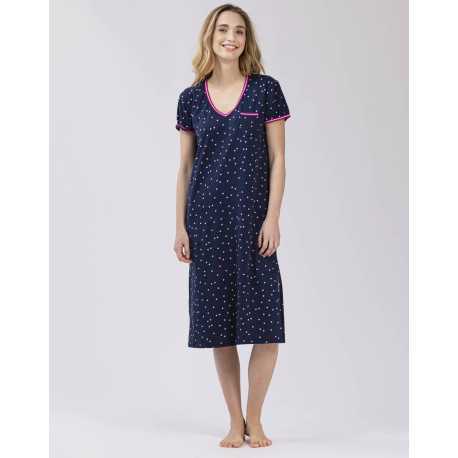 Long, patterned nightshirt in cotton elastane MORNING 511 navy blue