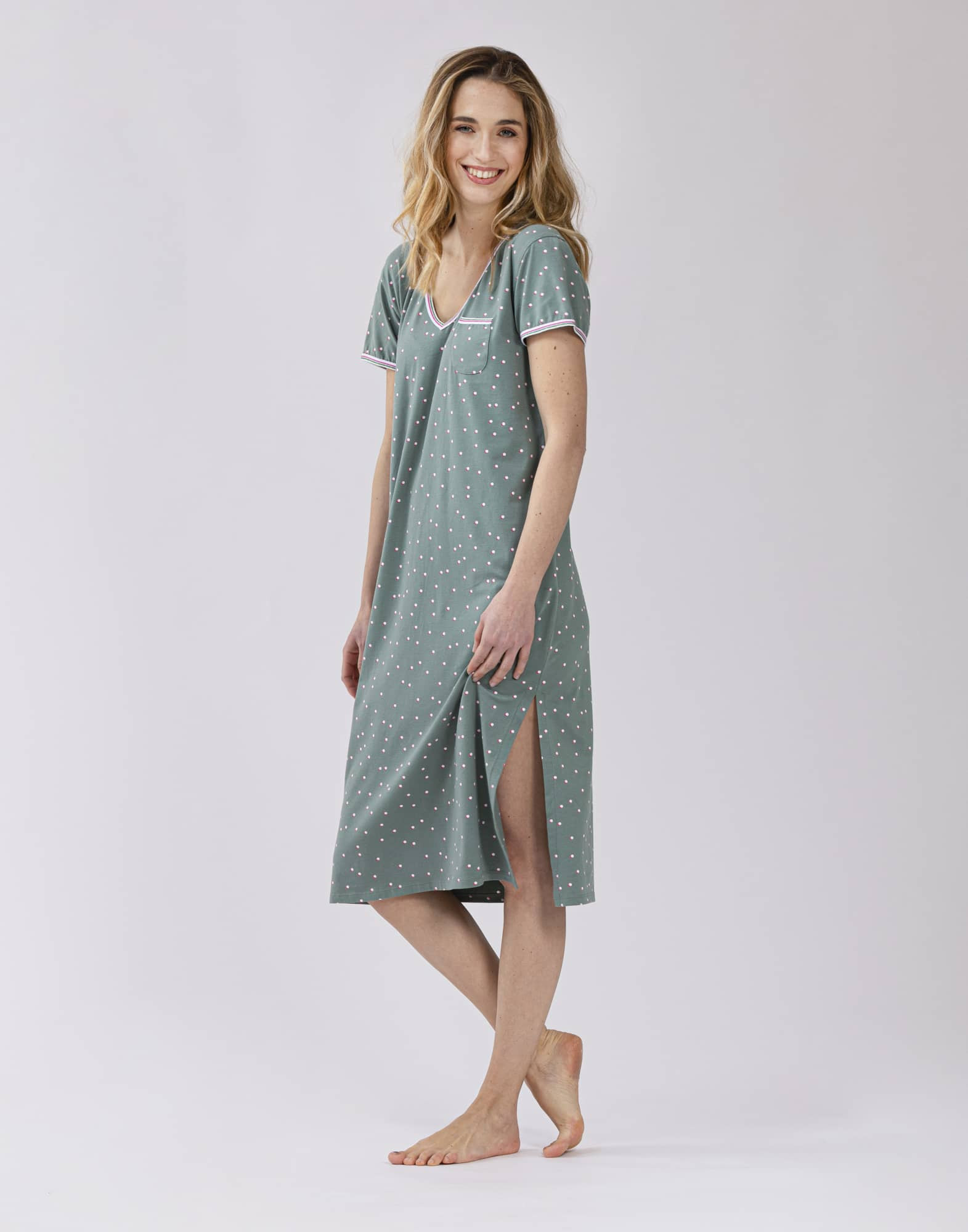 Long, patterned nightshirt in cotton elastane MORNING 511 bamboo