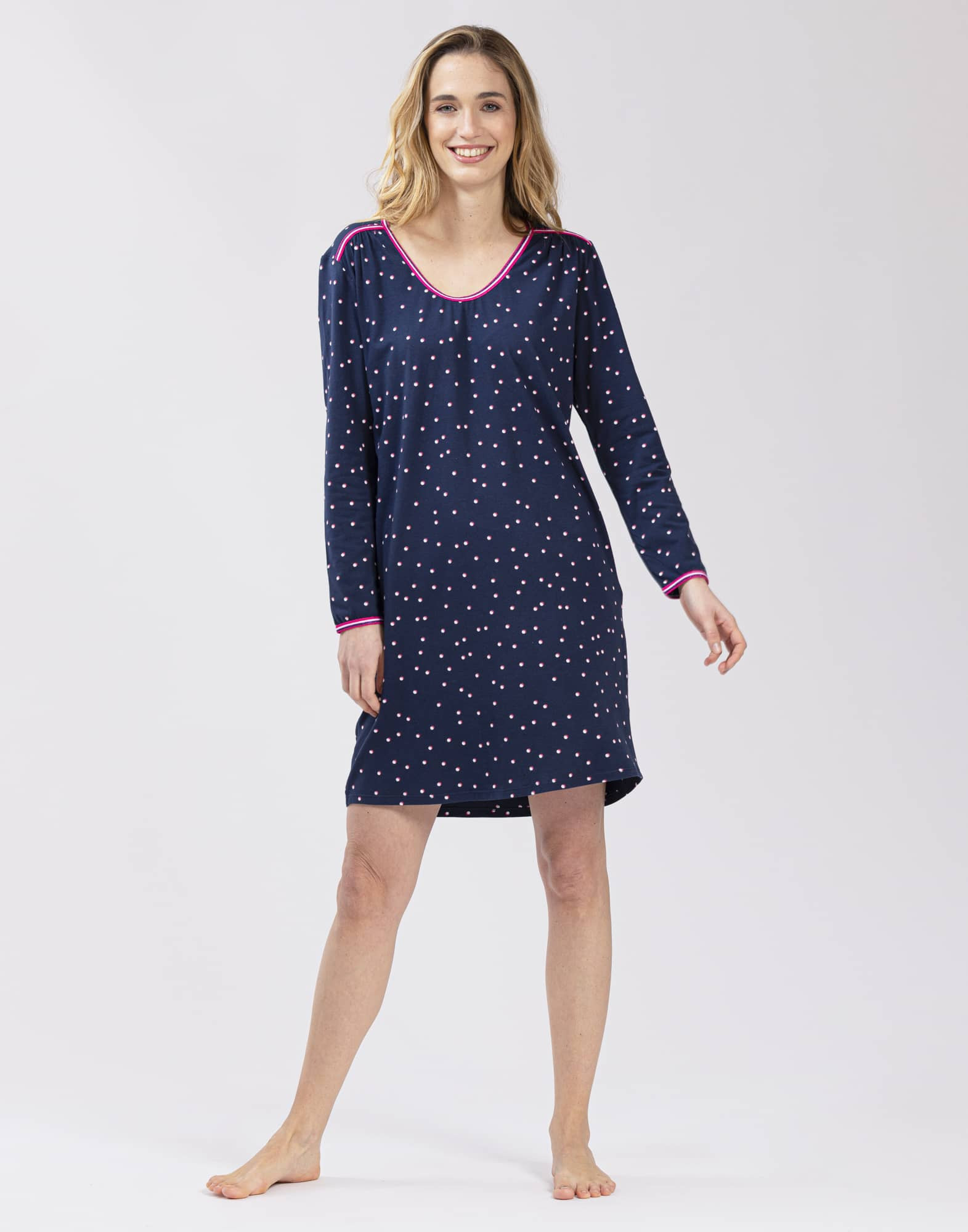 Patterned nightshirt in cotton elastane MORNING 501 navy blue