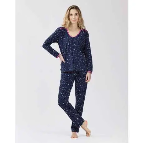 Patterned pyjamas in cotton elastane MORNING 502 navy blue