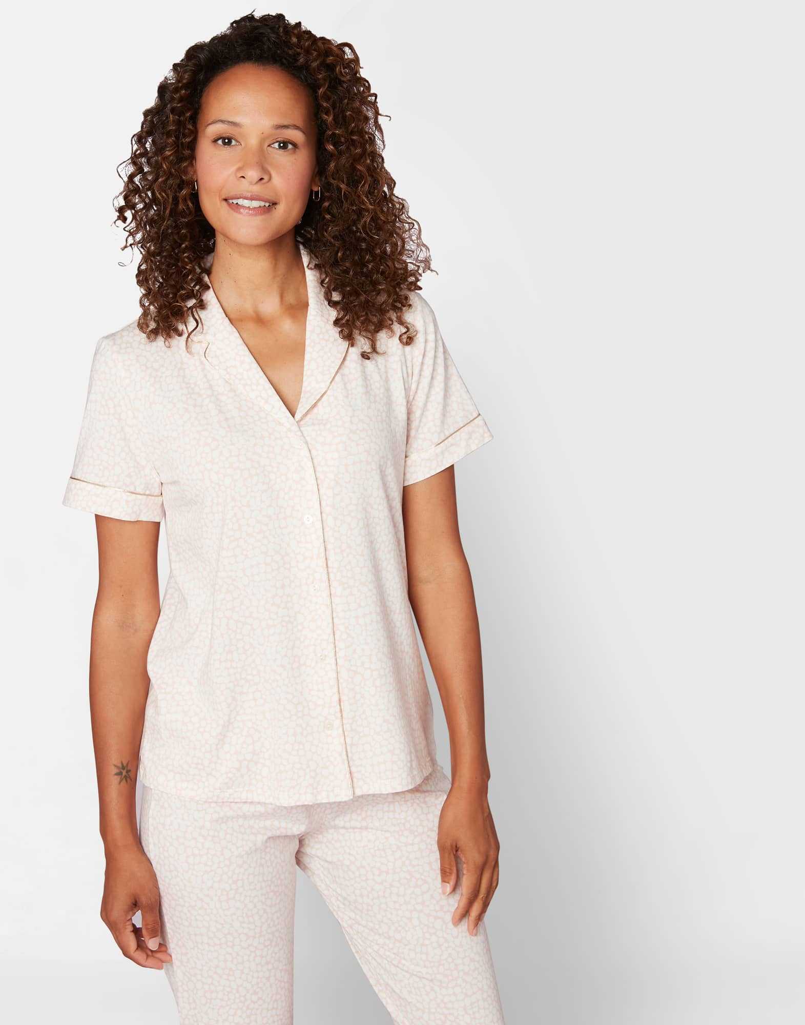 Pyjama pantacourt imprime en coton elasthanne LOVIN YOU 506 rose ecru
