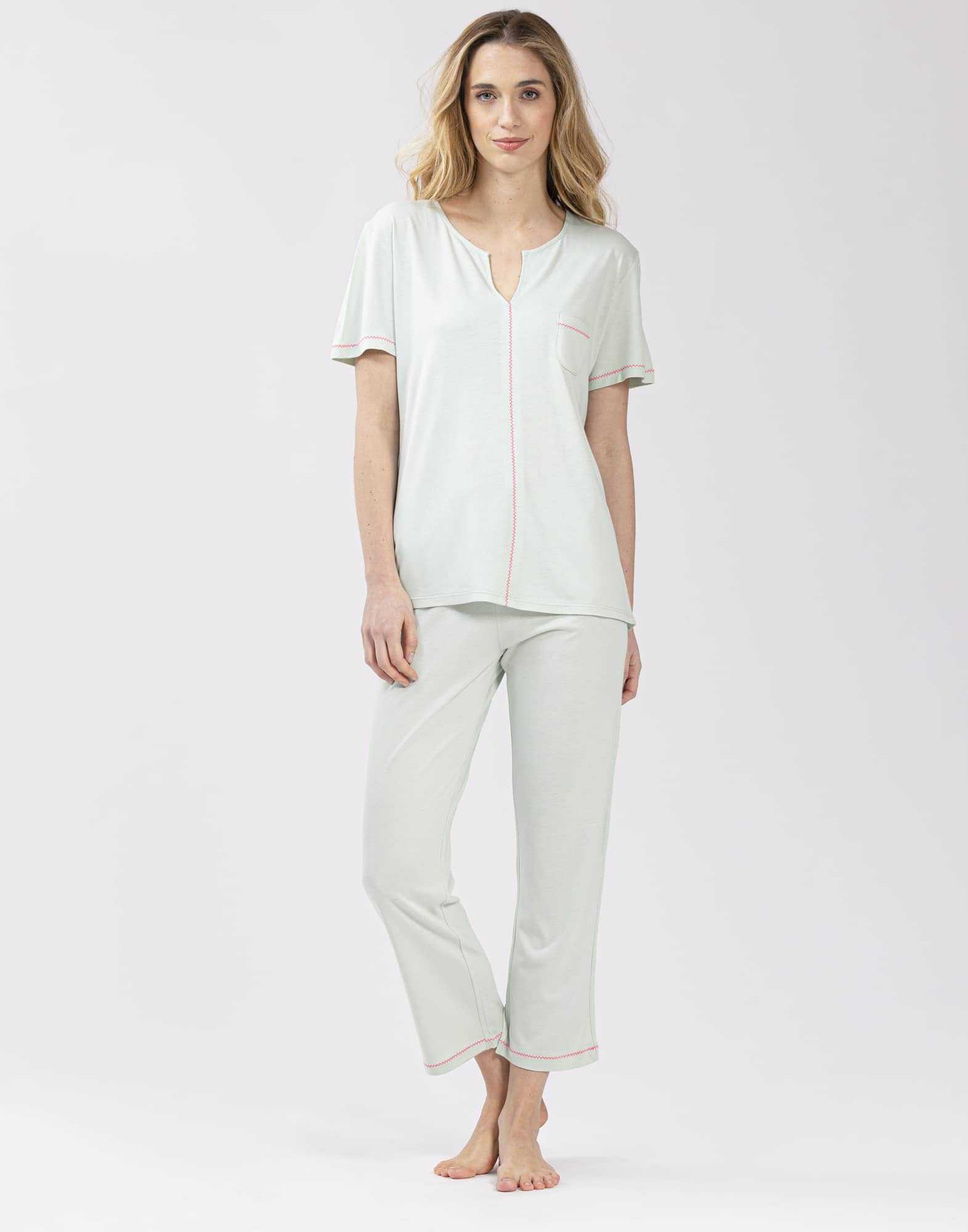 Capri style cotton modal pyjamas FANCY 512 in mint