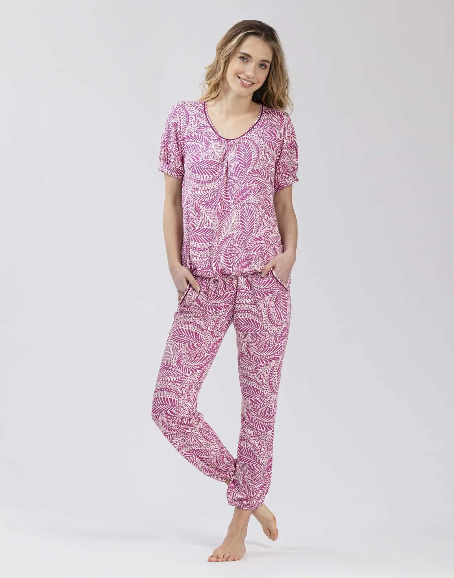 Patterned cropped pyjamas in viscose-elastane COACHELLA 502  blackcurrant