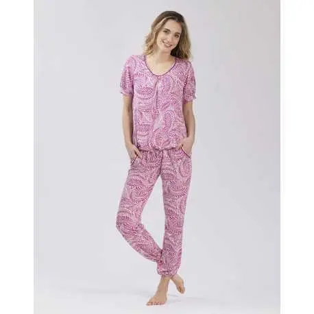 Pyjama 7/8° en viscose élasthanne imprimé COACHELLA 502 cassis