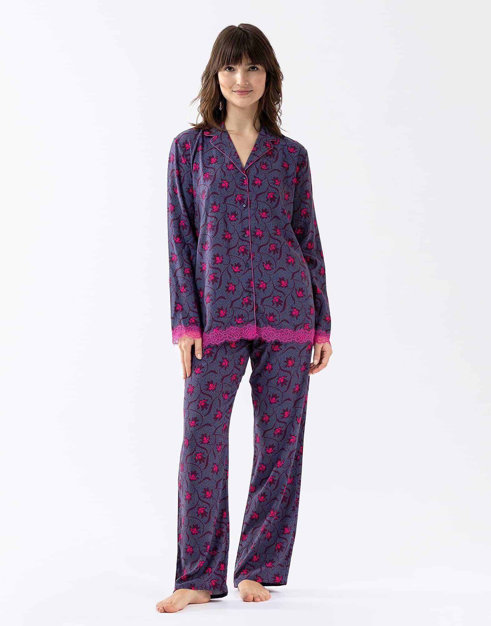 Pyjama en viscose imprimée et finitions dentelle  ALBA 606 multico | Lingerie le Chat