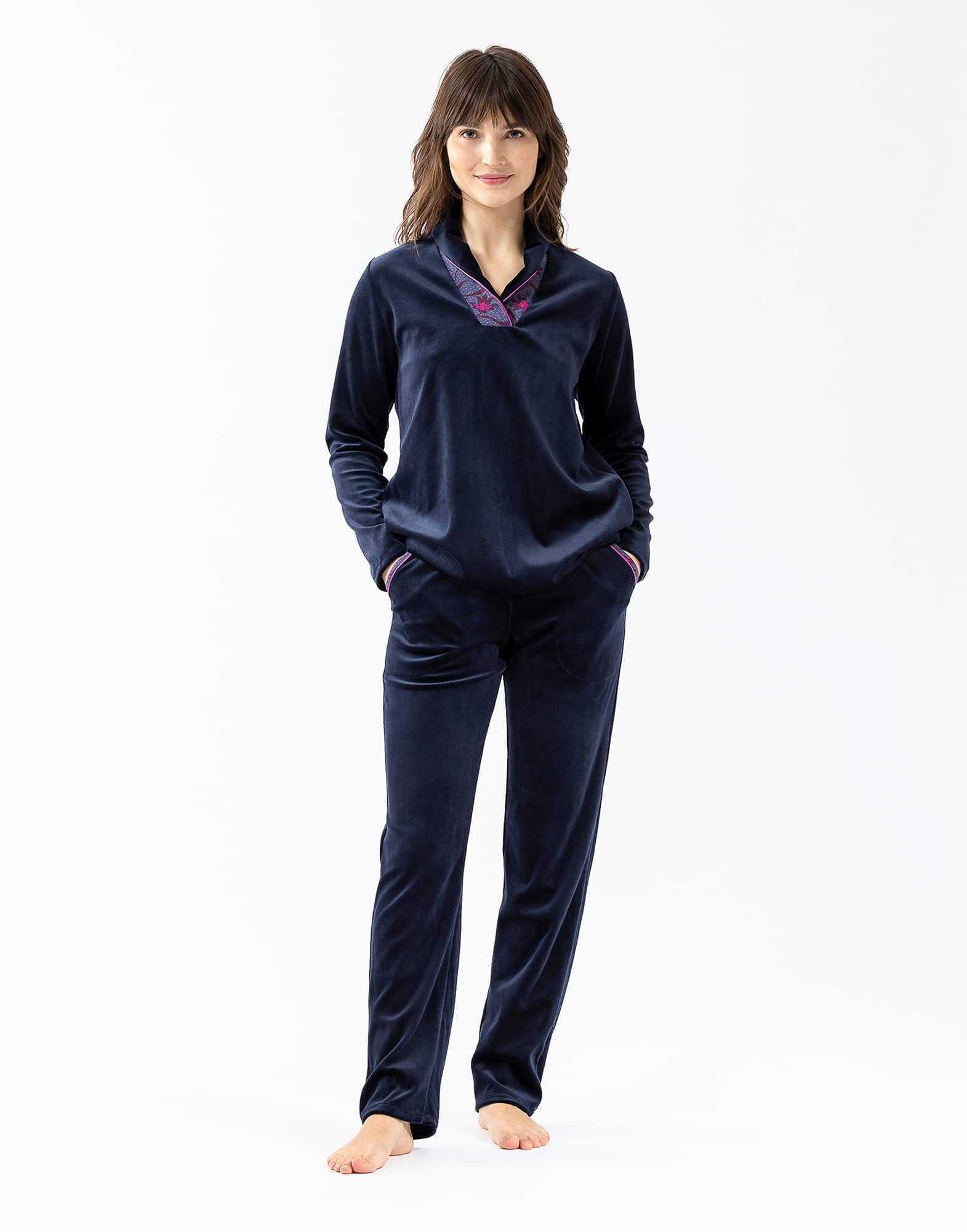 Pyjama Femme Forme Jogging en Velours Eponge BLEU