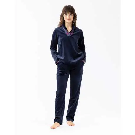 Velour pyjamas ALBA 612 navy blue | Lingerie le Chat