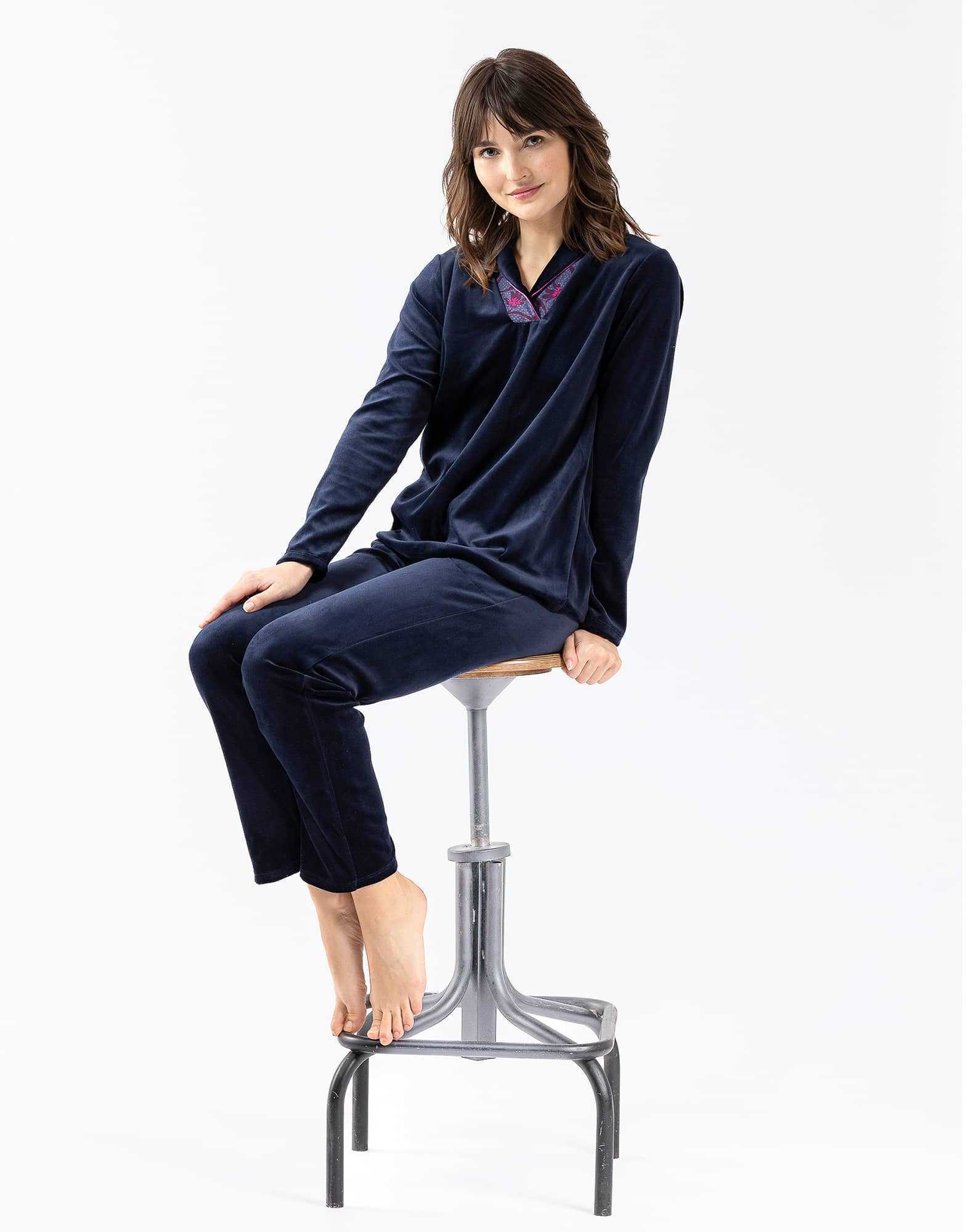 Velour pyjamas ALBA 612 navy blue Lingerie le Chat