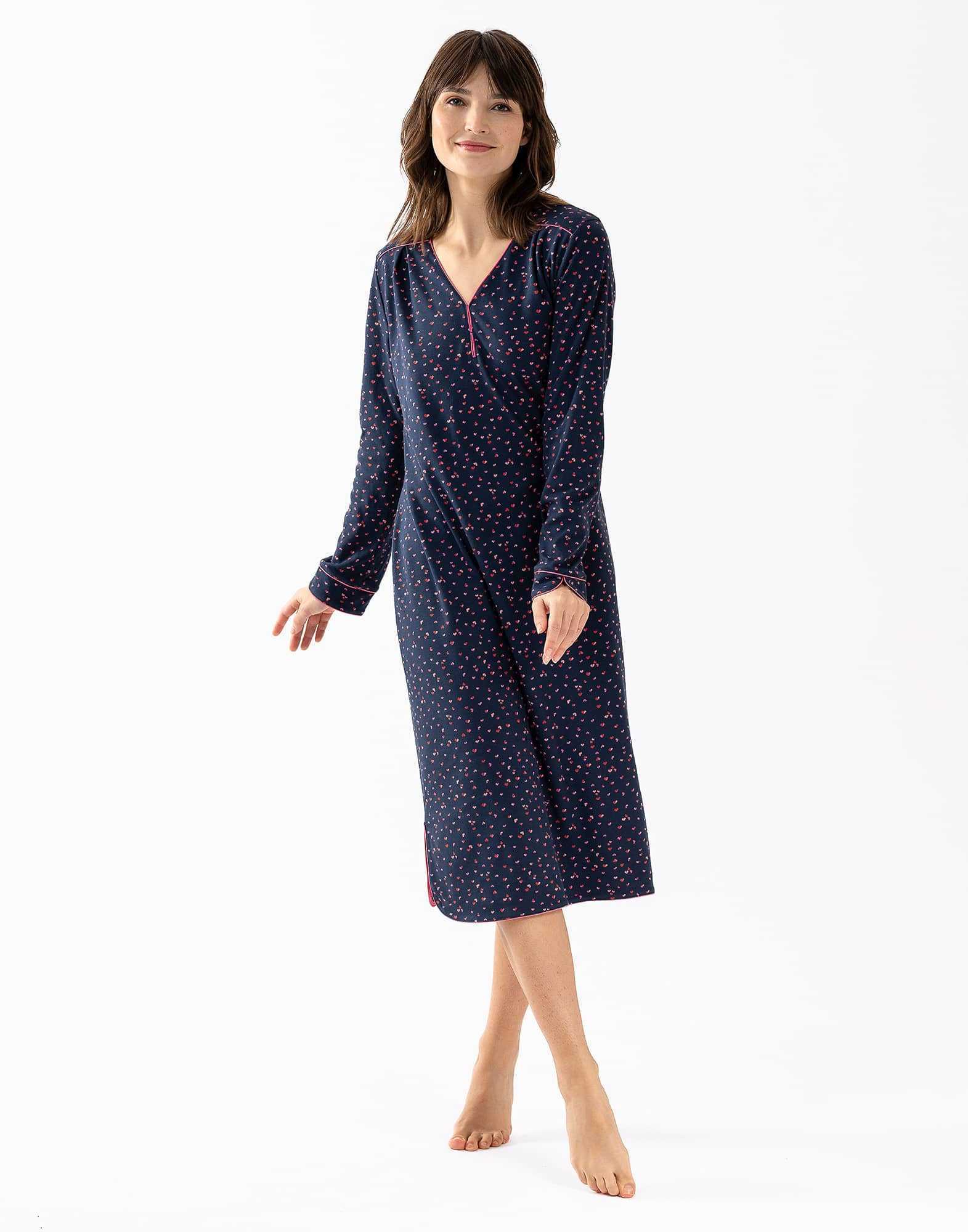 100% cotton interlock long nightdress HOLLY 611 navy blue