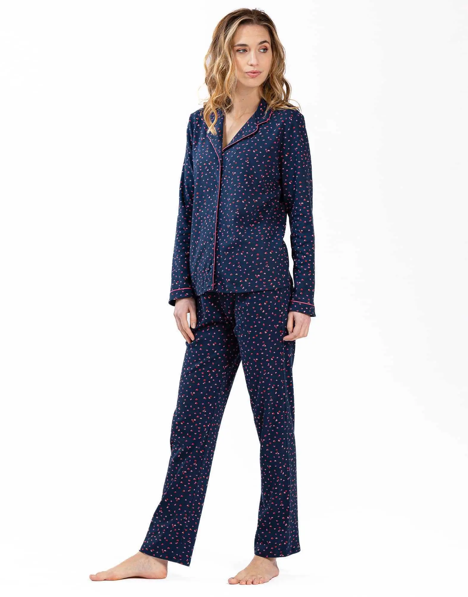 100% cotton interlock buttoned pyjamas HOLLY 606 navy blue