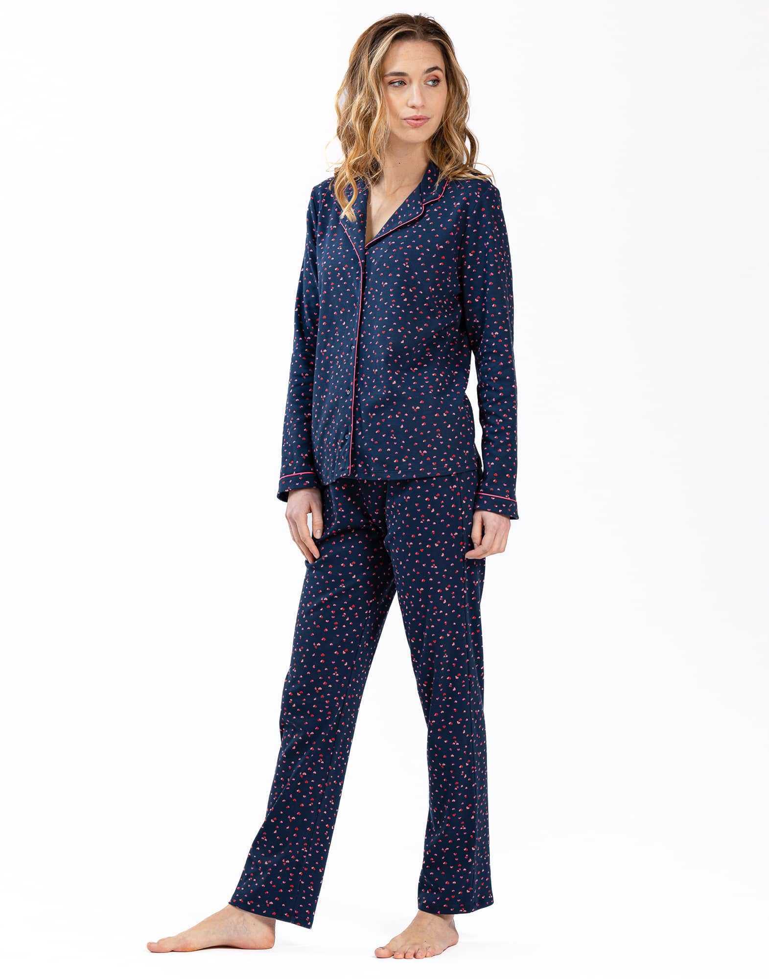 Pyjama boutonné en coton marine HOLLY 606 marine