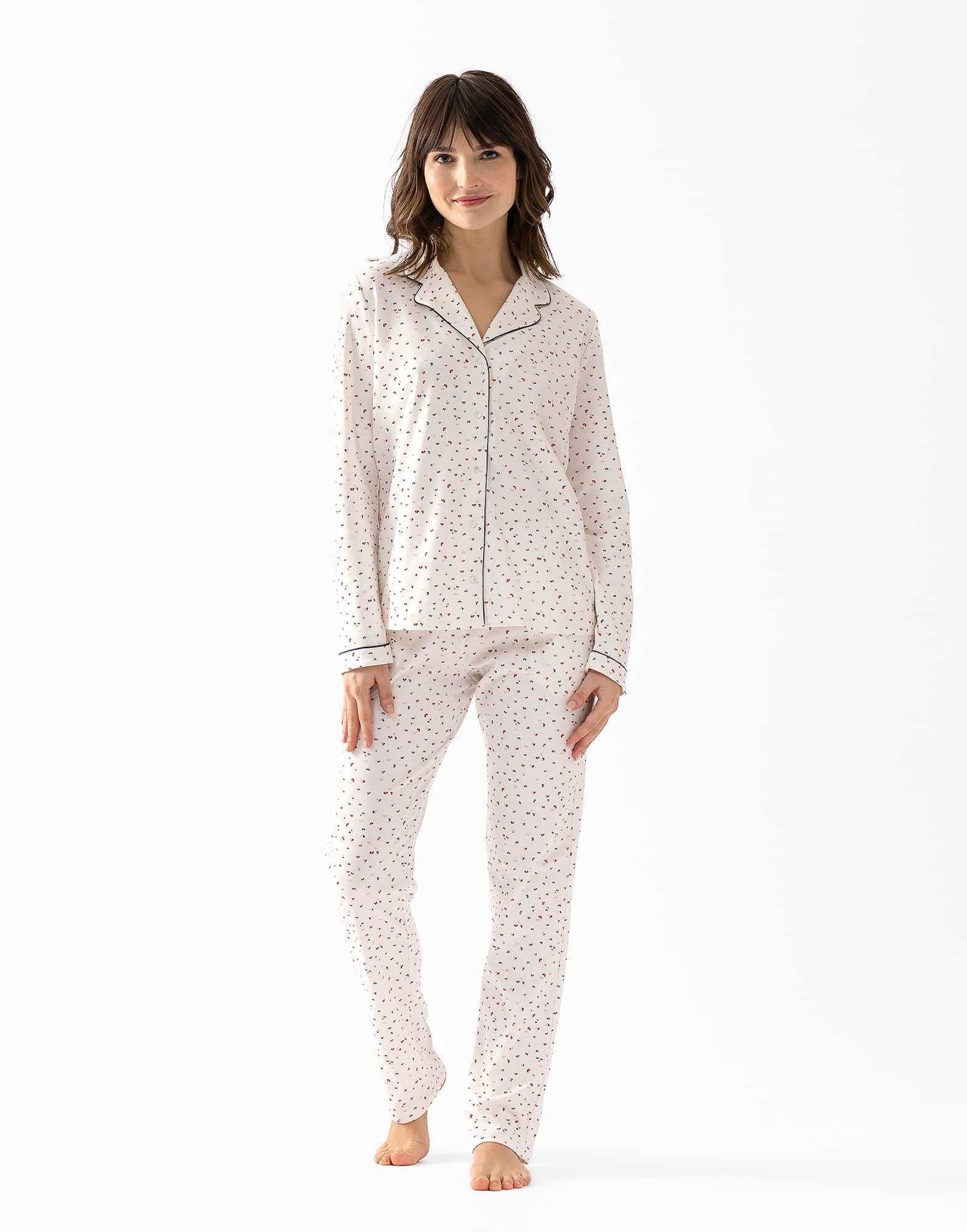 100% cotton interlock buttoned pyjamas HOLLY 606 ecru