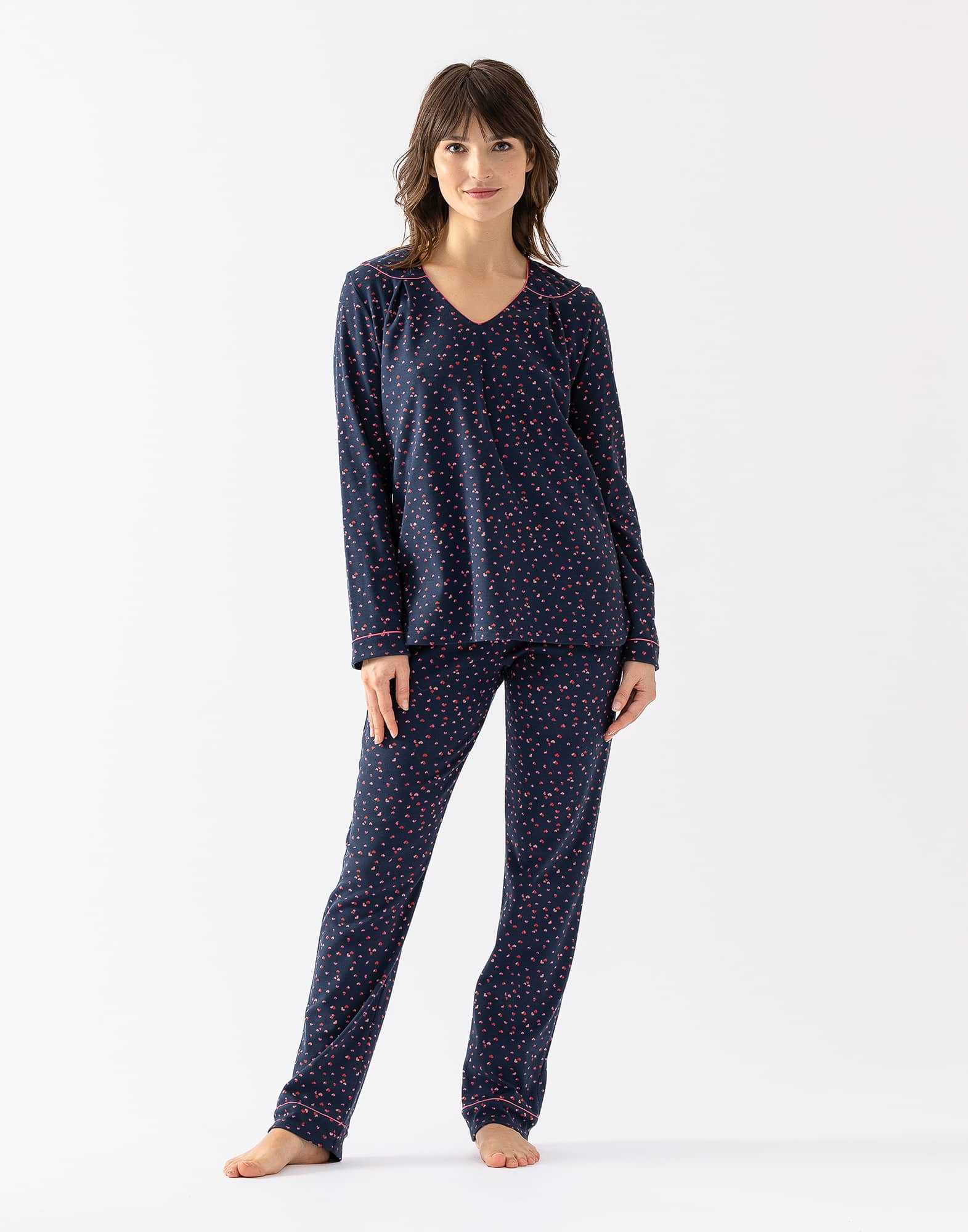 100% cotton interlock pyjamas HOLLY 602 navy blue