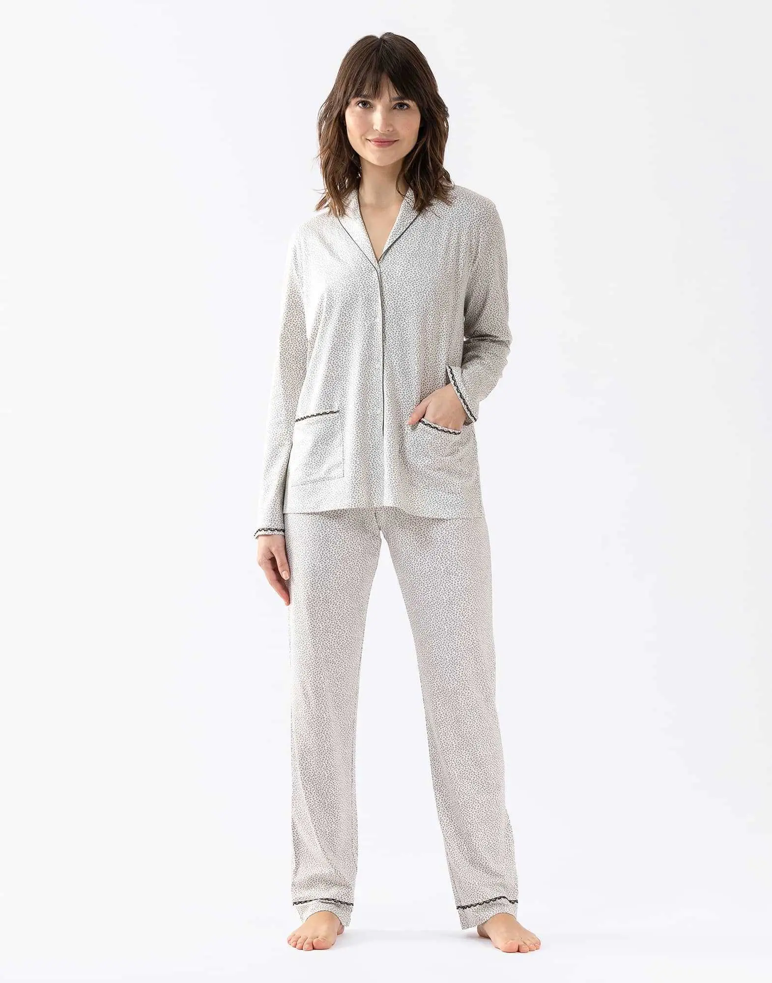 Buttoned jersey fabric pyjamas FOREVER 606 grey| Lingerie le Chat