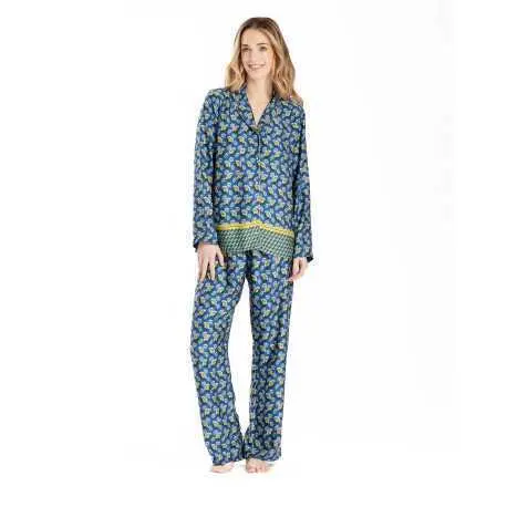 Buttoned pyjamas ZOÉ 606 100% viscose blue | Lingerie le Chat